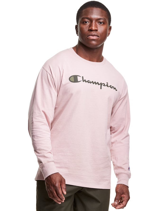 Champion Classic Long-Sleeve Script Logo T-Shirt Heren - Roze - Belgie 0467KPNVD